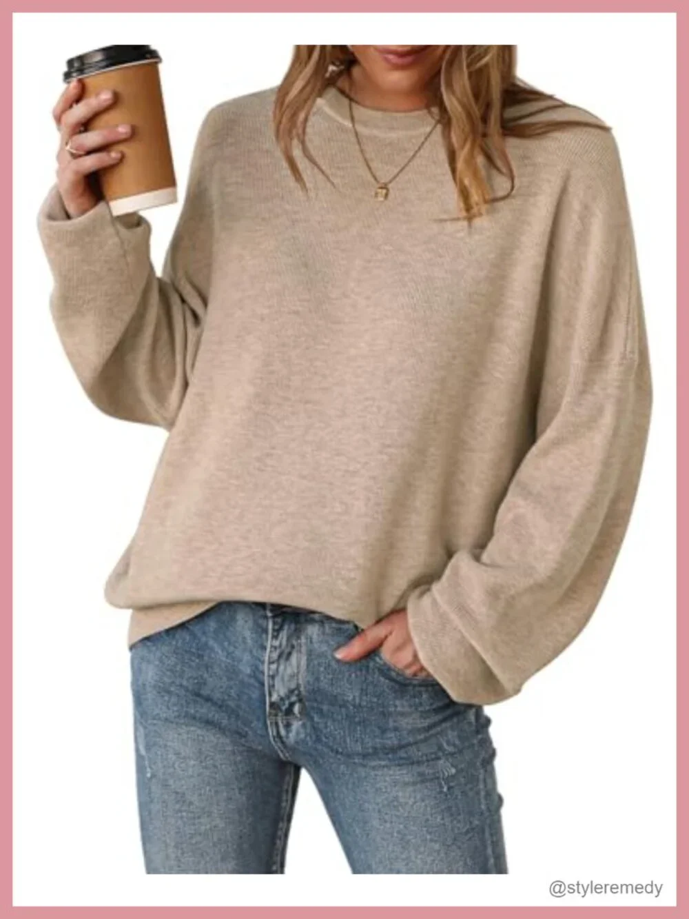 Wool Blend Oversized Crewneck Sweater Long Sleeve Anti-Pilling Wrinkle-Resistant